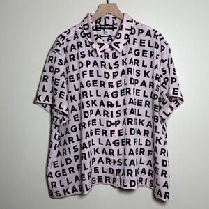 Karl Lagerfeld Womens Paris Button Down Shirt 3X Pink Black Logo Edgy Streetwear